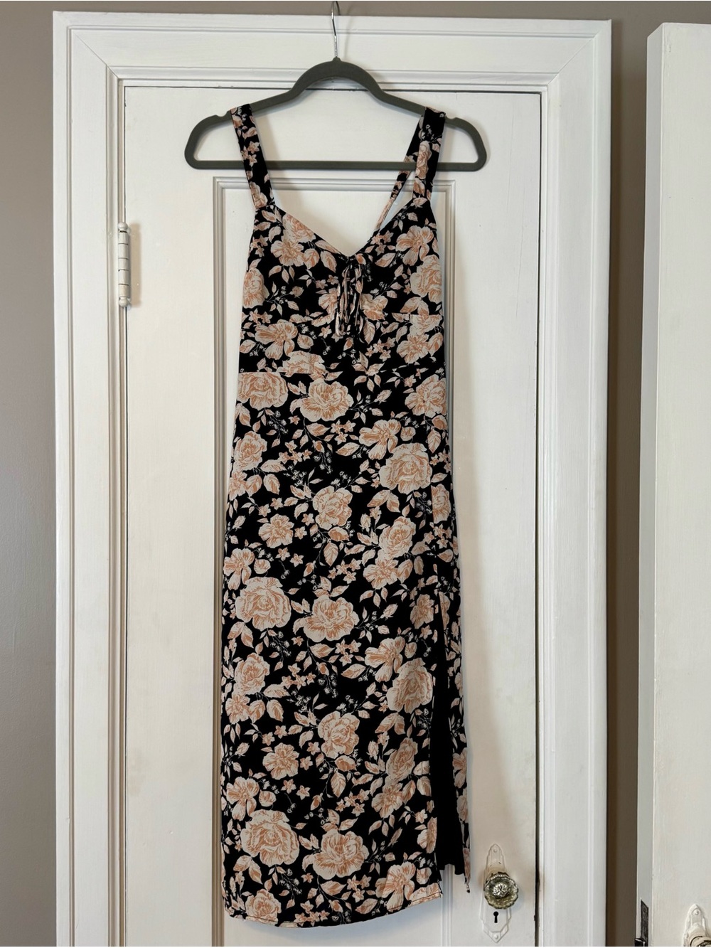 Abercrombie & Fitch Black Midi Slip Dress with Beige Floral Print
